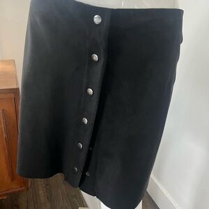 Black Faux Suede Snap Closure Mini Skirt